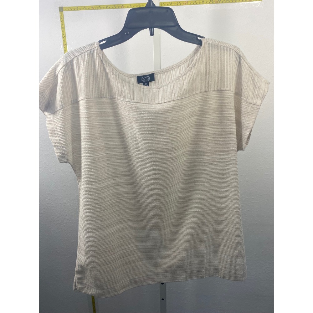 Jones New York Signature Beige Textured Rib Knit Boat Neck Blouse Top Large
